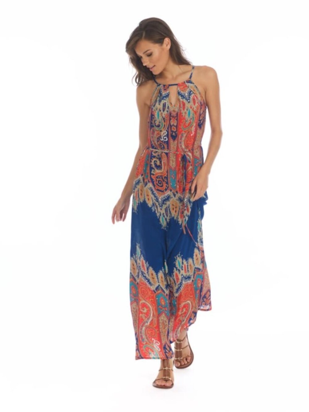 Boho Chic Festival 100% Silk Tolani Maxi Vibrant Multicolor Paisley Dress Medium